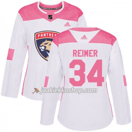 Nainen NHL Florida Panthers Pelipaita James Reimer 34 Adidas 2017-2018 Valkoinen Vaaleanpunainen Fashion Authentic